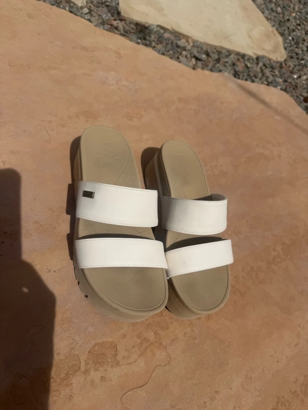 REEF cream white Double-Strap Platform Slide Mules with Tan Platform - Picture 2 of 6